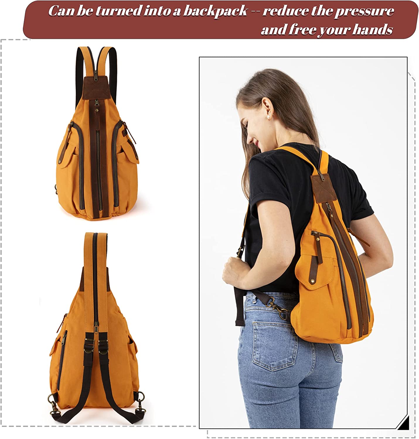 Jannloe Canvas Sling Bag Small Crossbody Backpack for Women Men Casual Shoulder Daypack Outdoor Rucksack Hiking Travel - Image 3